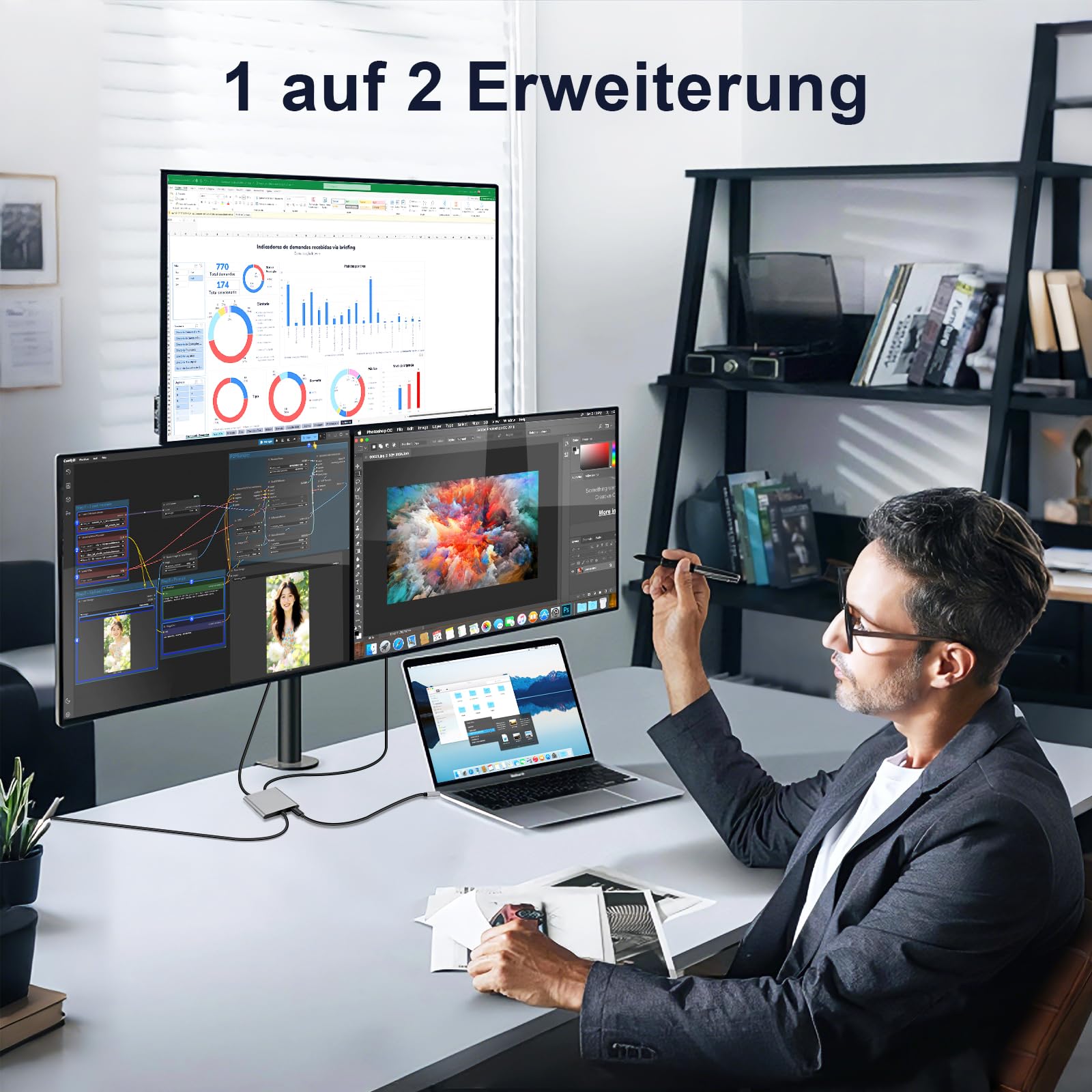 RUIZHI DisplayPort auf Dual DisplayPort Splitter Adapter – 4K@60Hz MST Hub, 1 Eingang zu 2 Ausgängen, unterstützt Erweiterungs- & Spiegelmodus, DP 1.4 Splitter kompatibel mit für PC, Laptop, Desktop