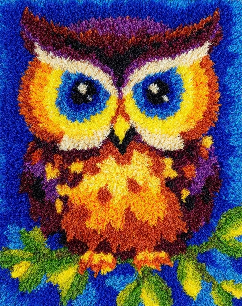 FWRTYCB Latch Hook Kits 20X15Inchowl DIY Latch Hook Rug Kit, Cross Stitch Rug Making Kit, Carpet Making Crochet Kits Embroidery Kits Needlework Crafts for Home Decor