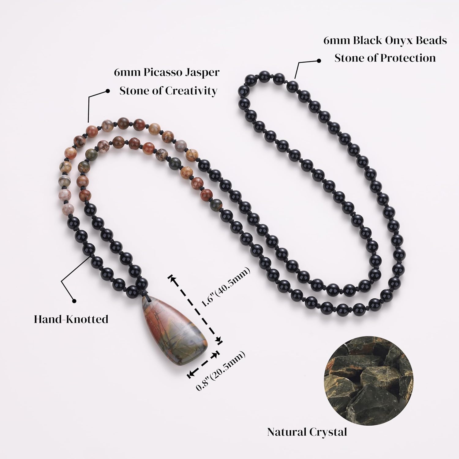 COAI 108 Mala Beaded Necklace for Women Men, Teardrop Pendant Picasso Jasper Onyx Crystal Necklace for Women Men - Image 3