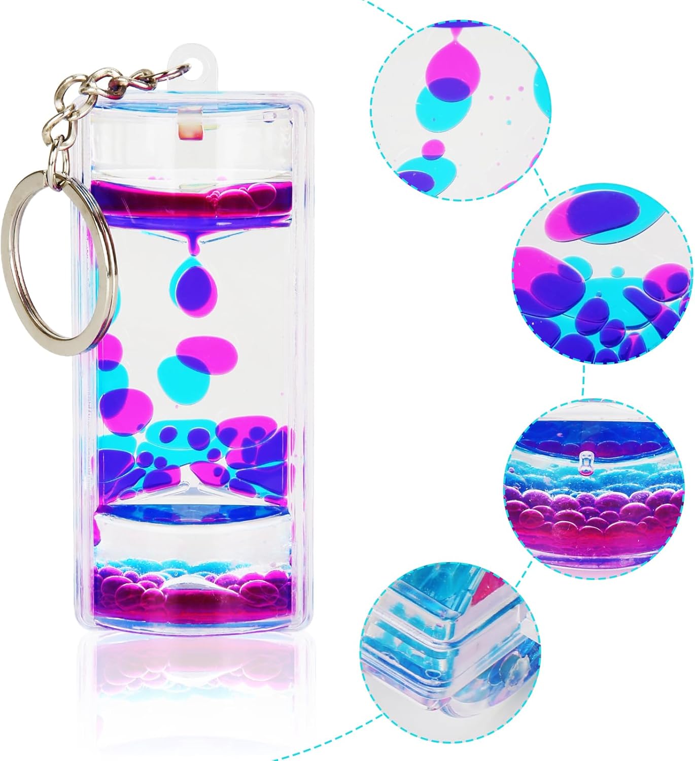 FKYTION Liquid Motion Bubbler Key Chain Pack of 8 Great Desktop Colorful Hourglass Liquid Bubbler Small Calming Relaxing Toys (Rainbow Series, Pack of 8)