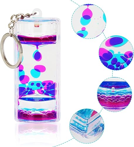 Miniatura 5 de FKYTION Liquid Motion Bubbler - Paquete de 4 llaveros con forma de reloj de arena colorido para escritorio, juguetes relajantes y relajantes