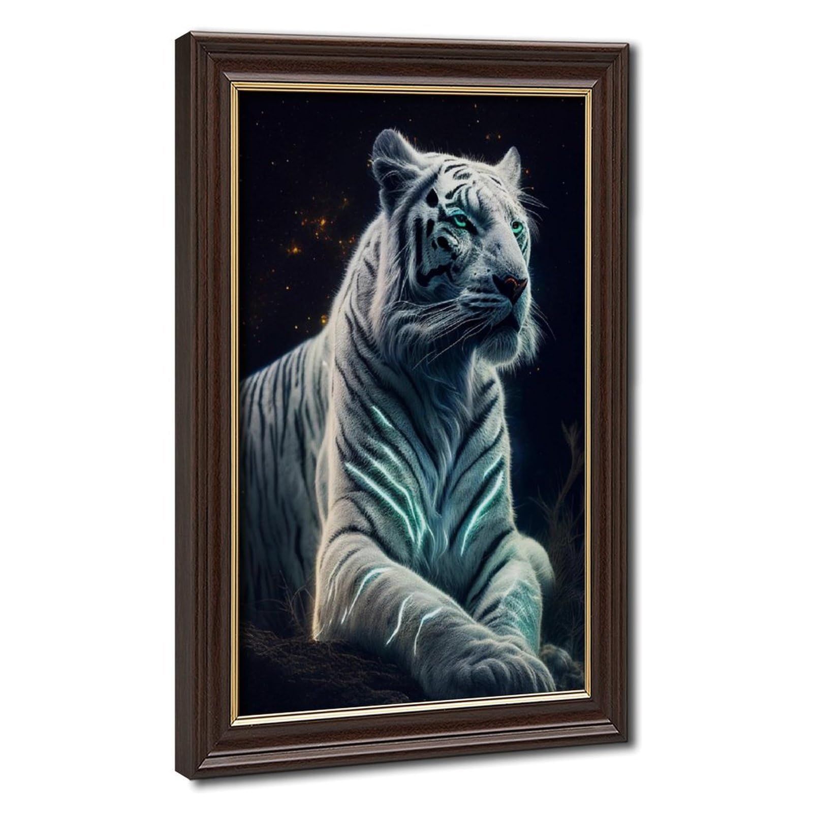 Bareronor Mokume Gane Frame-Style Cosmic White Tiger Canvas Poster For Home Decor Gift