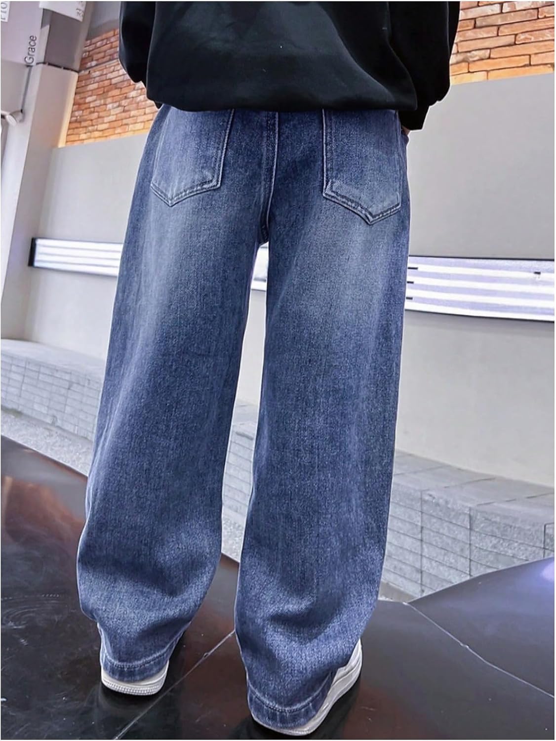Verdusa Boys Jeans Baggy Straight Leg Elastic Waist Loose Denim Pants with Pockets - Image 2