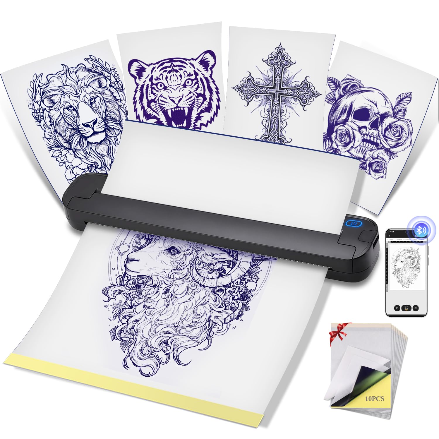 Lightweight Tattoo Stencil Printer Kit - 203DPI Wireless Bluetooth Design | 2026 New Version Thermal Tattoo Machine with 10 Transfer Papers for Tattoo Beginner & Studio,Compatible with Phone/Tablet/PC-image-16