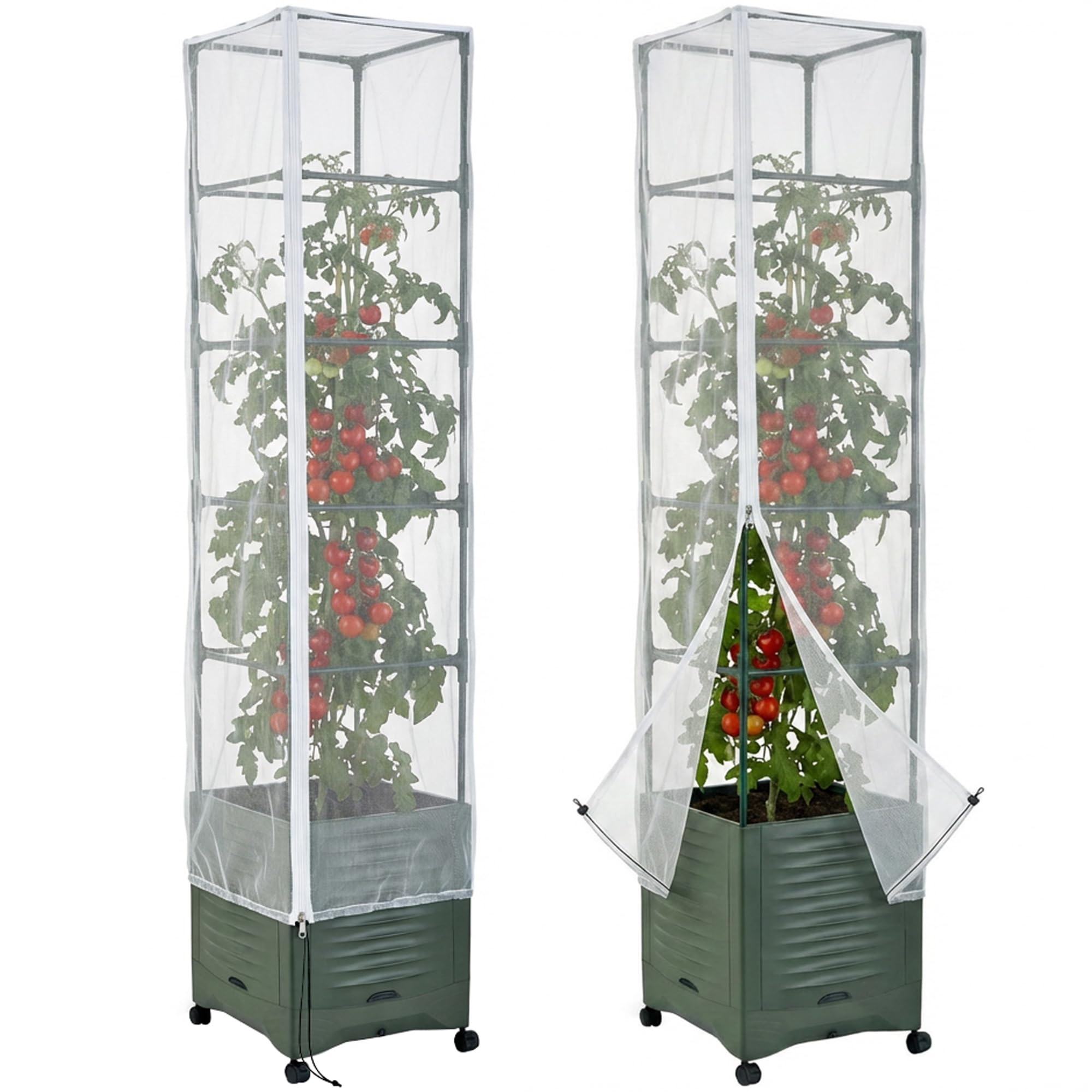 Photo 1 of 2 Pcs Garden Bird Netting Plant Cover for Square Tomato Cage, 78.7" x 21.6" Insect Bird Barrier Tomato Cage Net with Zipper & Drawstring, Tomato Trellis Netting Protection Cover for Protecting Plants