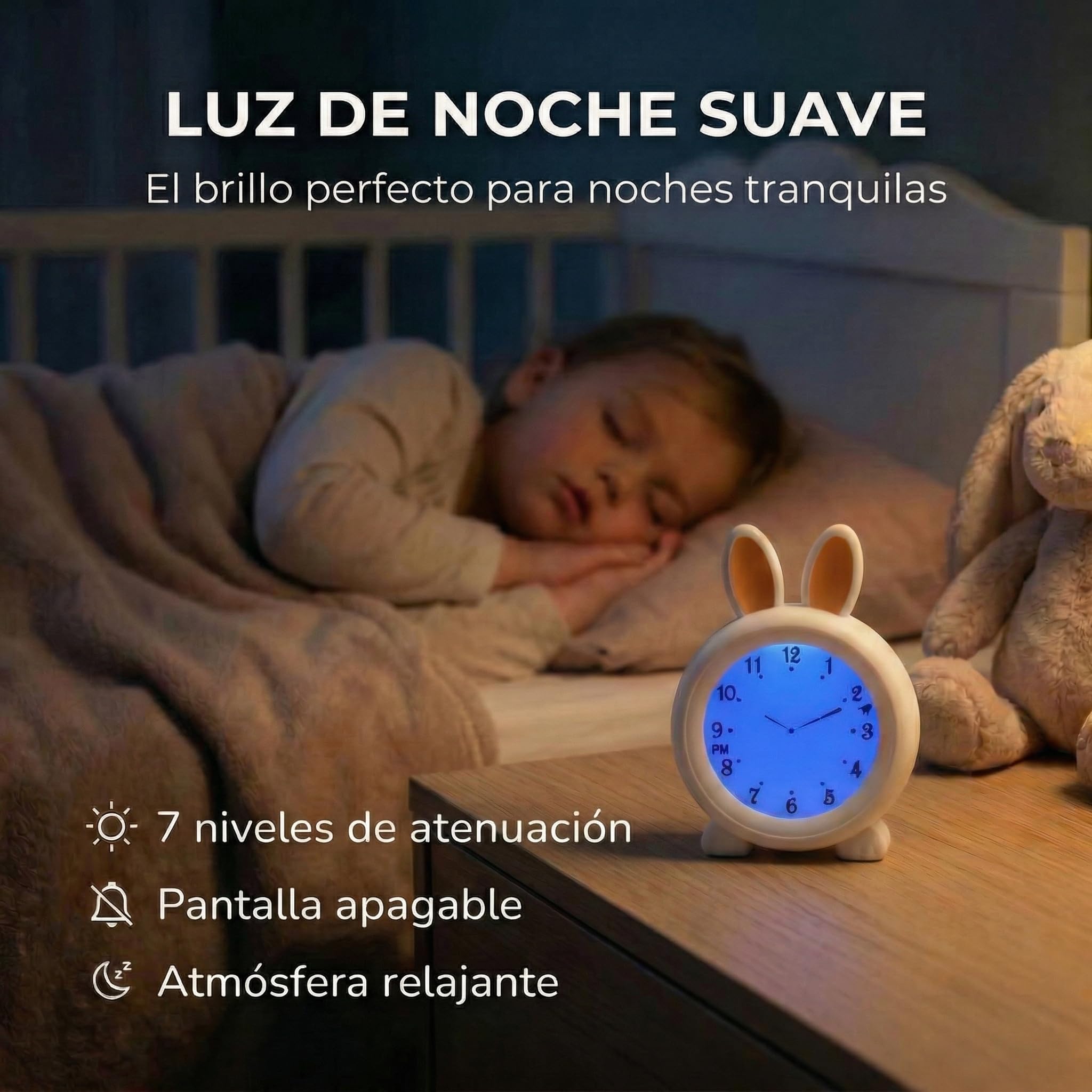 Alecto BC100BUNNY - Reloj Despertador Educativo con Alarma/luz Nocturna - Blanco