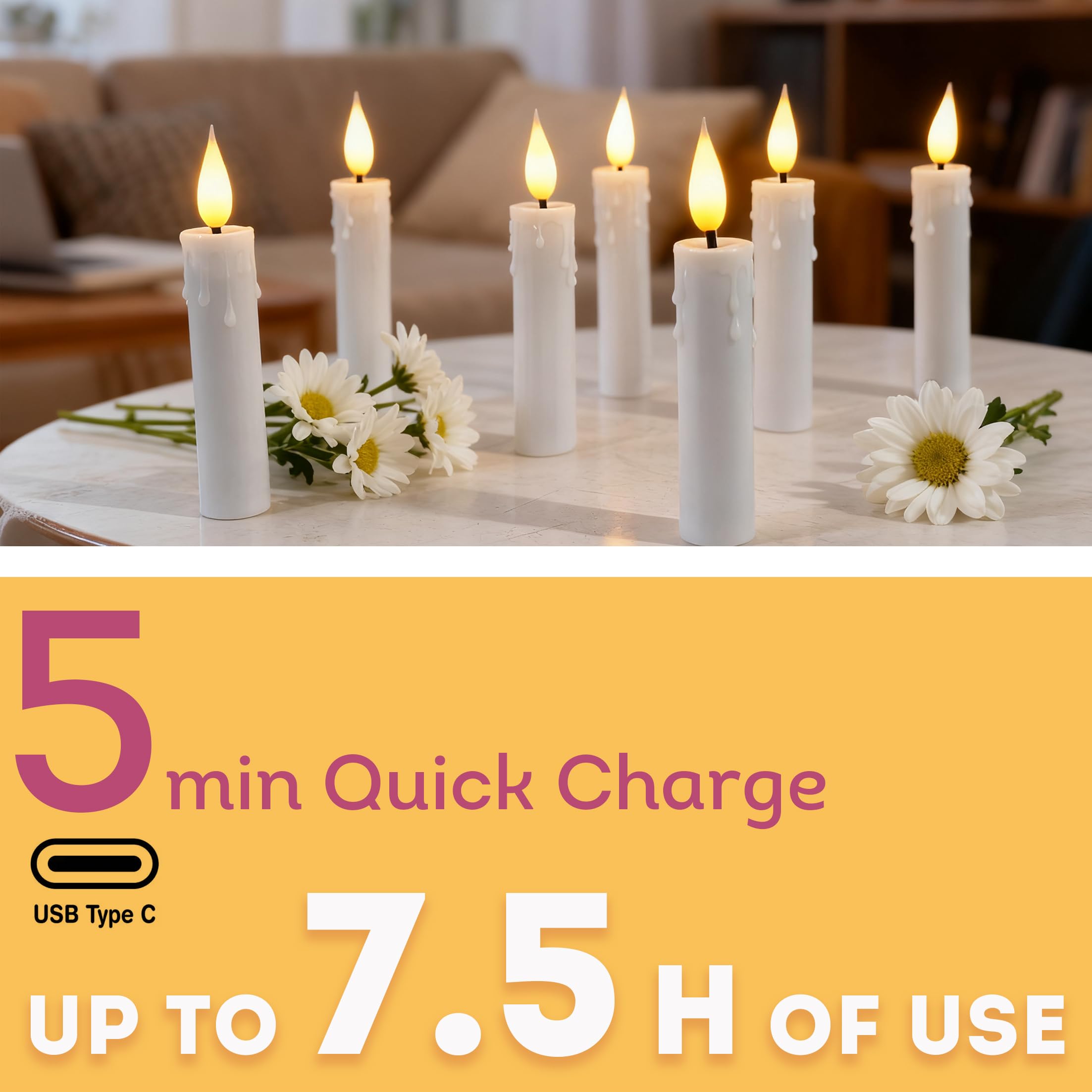 10 candele a LED ricaricabili senza fiamma con stoppino bianco 3D, con clip rimovibili, telecomando a 8 tasti con timer, luce bianca calda per decorazioni natalizie
