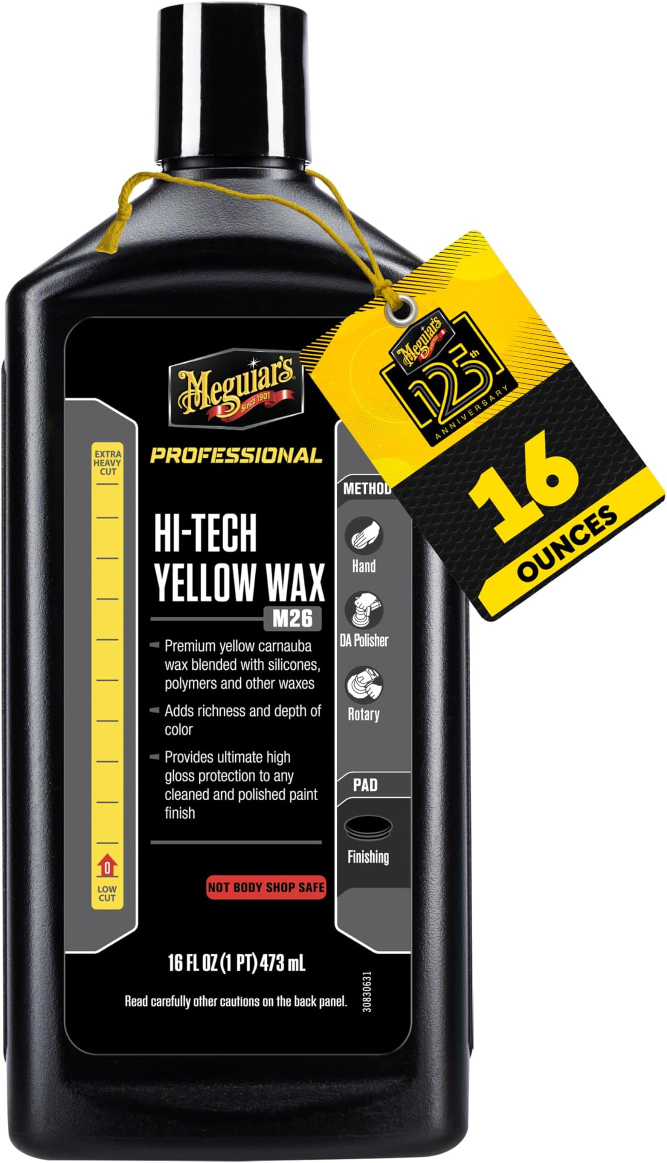 Meguiar’s Professional Hi-Tech Yellow Wax, Liquid Car Wax, Durable Protection For Rich Color And Shine; Use On Exterior Paint And Clear Coat; Apply By Hand Or Da Polisher - 16 Oz Bottle