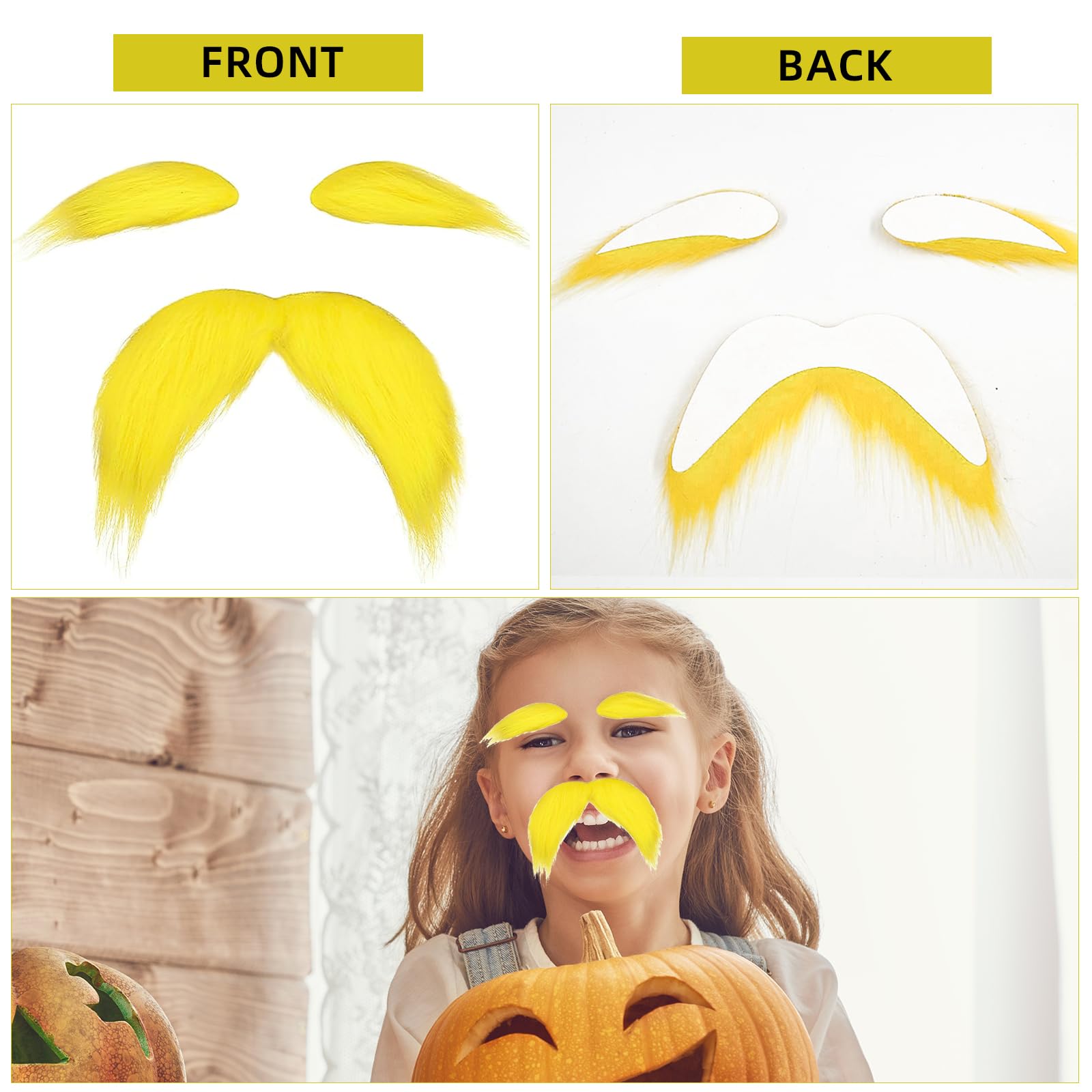 Ensemble Moustache Et Sourcils Jaunes - Barbe Fantaisie Lorax - Accessoire Costume Drôle Pour Adulte Et Enfant - Jaune Vif Pour Fête Halloween