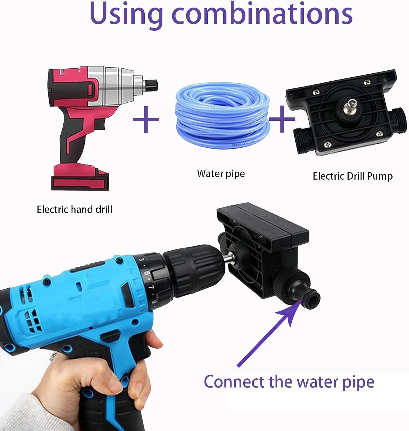 Hand Electric Drill Pump Kit, Plastic Self Priming Transfer Pump, Portable 1.25m³/h for Diesel Oil Kerosene, for Electric Drill