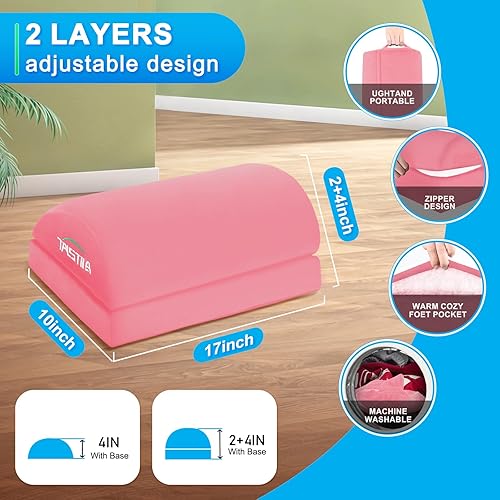 Miniatura 3 de TALSTILA Reposapiés para debajo del escritorio en el trabajo, reposapiés con bolsillo cálido para pies de felpa, taburete ergonómico de 2 alturas