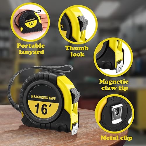 Miniatura 3 de Yunsailing Cinta métrica retráctil de 16 pies16.4 ft, cinta métrica retráctil de fácil lectura con fracciones de 18 pulgadas, cinta métrica pequeña