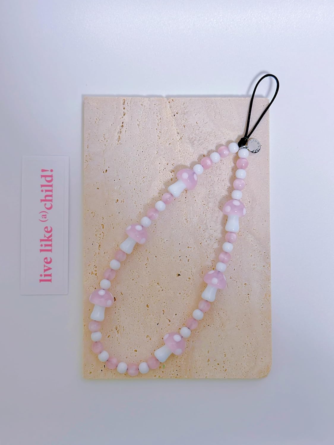 Drawwind Phone Charm Beaded Wristlet Strap Universal Cell Phone Lanyard Cute Bracelet Wrist Strap Beaded Chain String Handmade Accessories for Case Camera Bags (Pink Mushroom) - Image 6