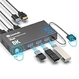 USB 3.0 HDMI KVM Switch 1 Monitor 2 Computers, 8K@60Hz KVM Switches for 2 Computers Sharing Monitor Keyboard Mouse Hard Drives Printer,with EDID Adaptive,2*USB Cable and Controller.