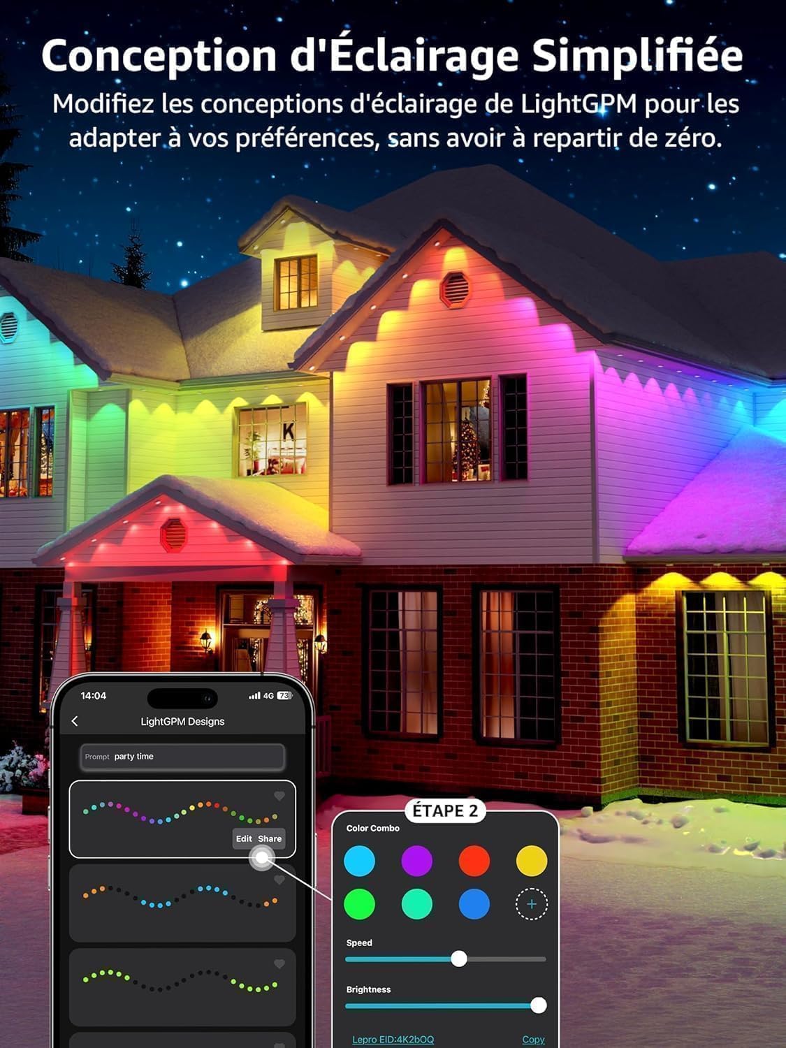 Lepro E1 IA Guirlande Lumineuse Intelligente 15M, Éclairage Extérieur Permanent 30 RGBIC LEDs, Concepteur d'Éclairage IA Personnalisé, Contrôle Vocal Music Sync Compatible avec Alexa Google Assistant