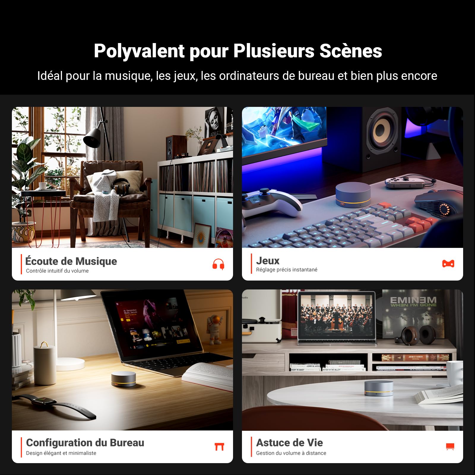 Fosi Audio VOL20 Régulateur de volume Bluetooth, Contrôleur multimédia USB pour PC, Gaming, Audio domestique et Bureau, Molette multifonction avec éclairage RGB réglable