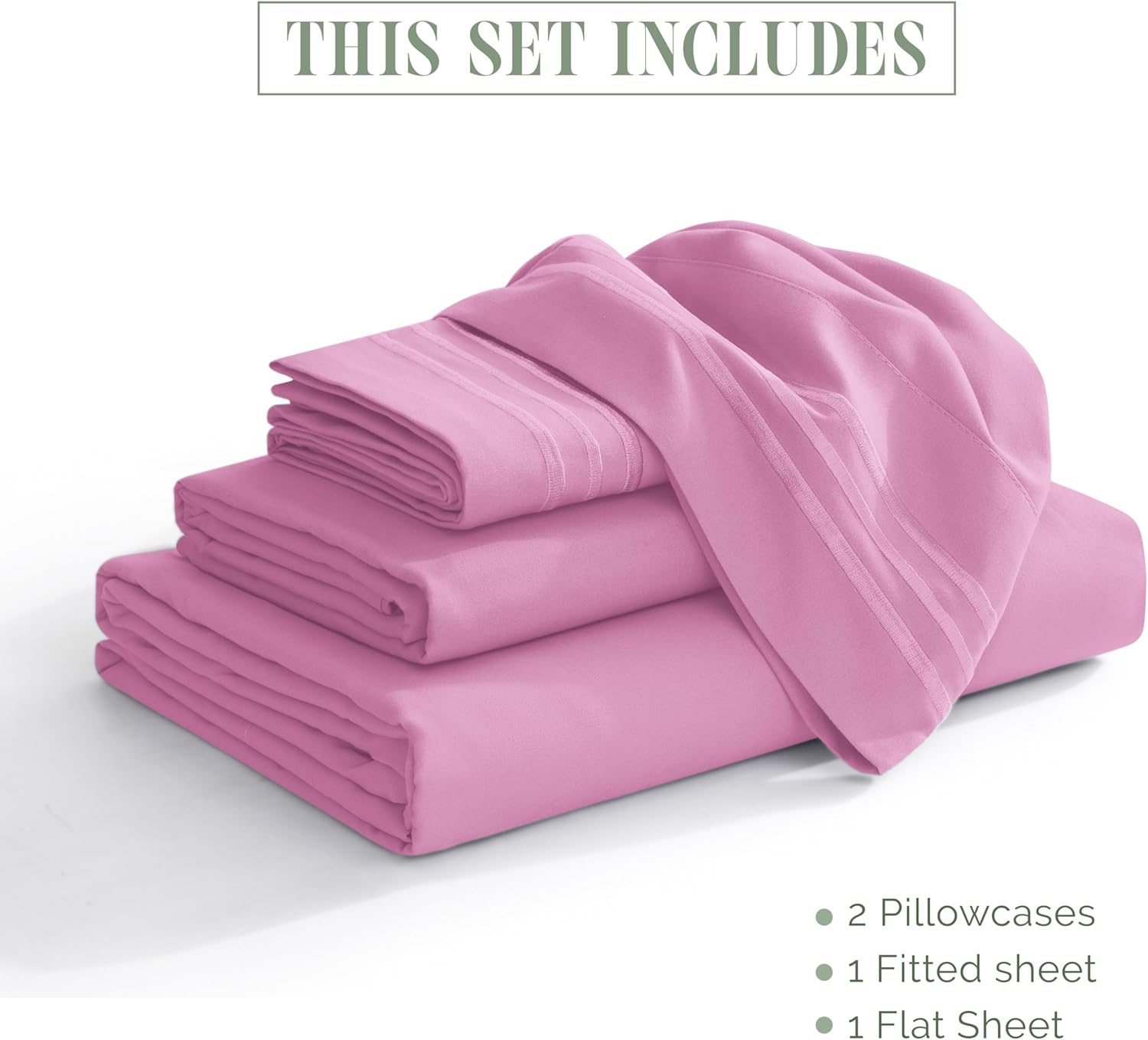 Elegant Comfort Luxurious 1500 Premium Hotel Quality Microfiber Three Line Embroidered Softest 4-Piece Bed Sheet Set, Wrinkle and Fade Resistant, Full, Light Pink - Image 3