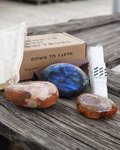 Miniatura 3 de MIMOSA Piedras de palma de labradorita pulidas irregulares, ágata con bandas, ágata floral [3 piezas]