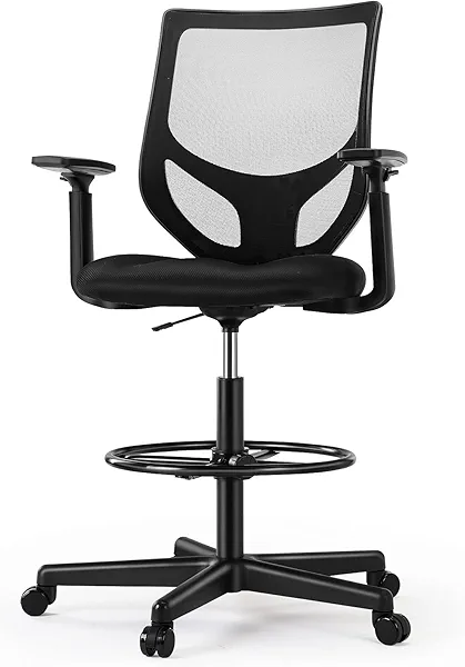 Drafting Chair - Tall Standing Office Desk Chair with Adjustable Foot Ring, Chair with Ergonomic Lumbar Support, Adjustable Height, Breathable Mesh