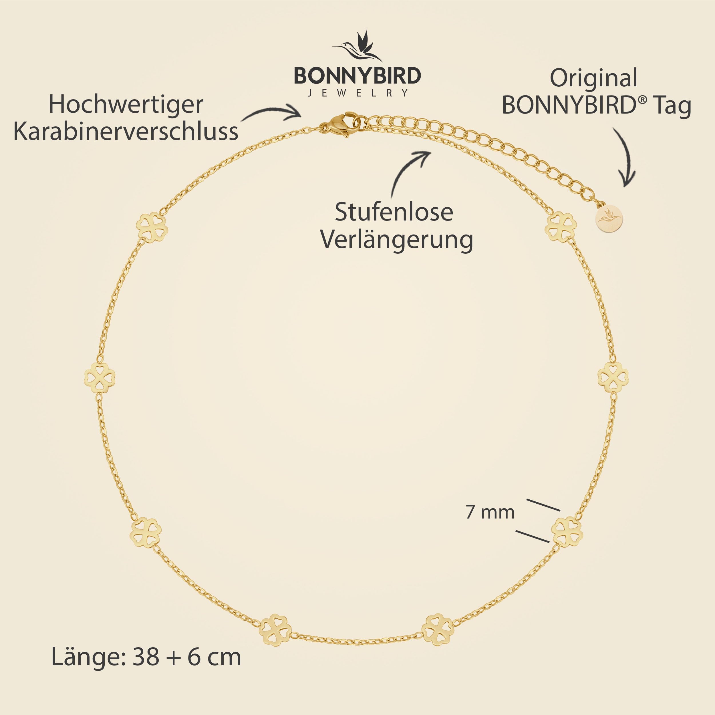 BONNYBIRD® Wasserfeste Edelstahl Halskette Damen in Silber, Gold & Roségold, 100% Wasserfest, Hautverträglich & Langlebig