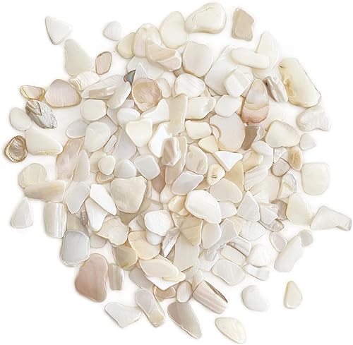 Tilingview Conchas naturales trituradas para manualidades, chips de madreperla blanca irregulares de 2 libras para bricolaje, decoración del hogar