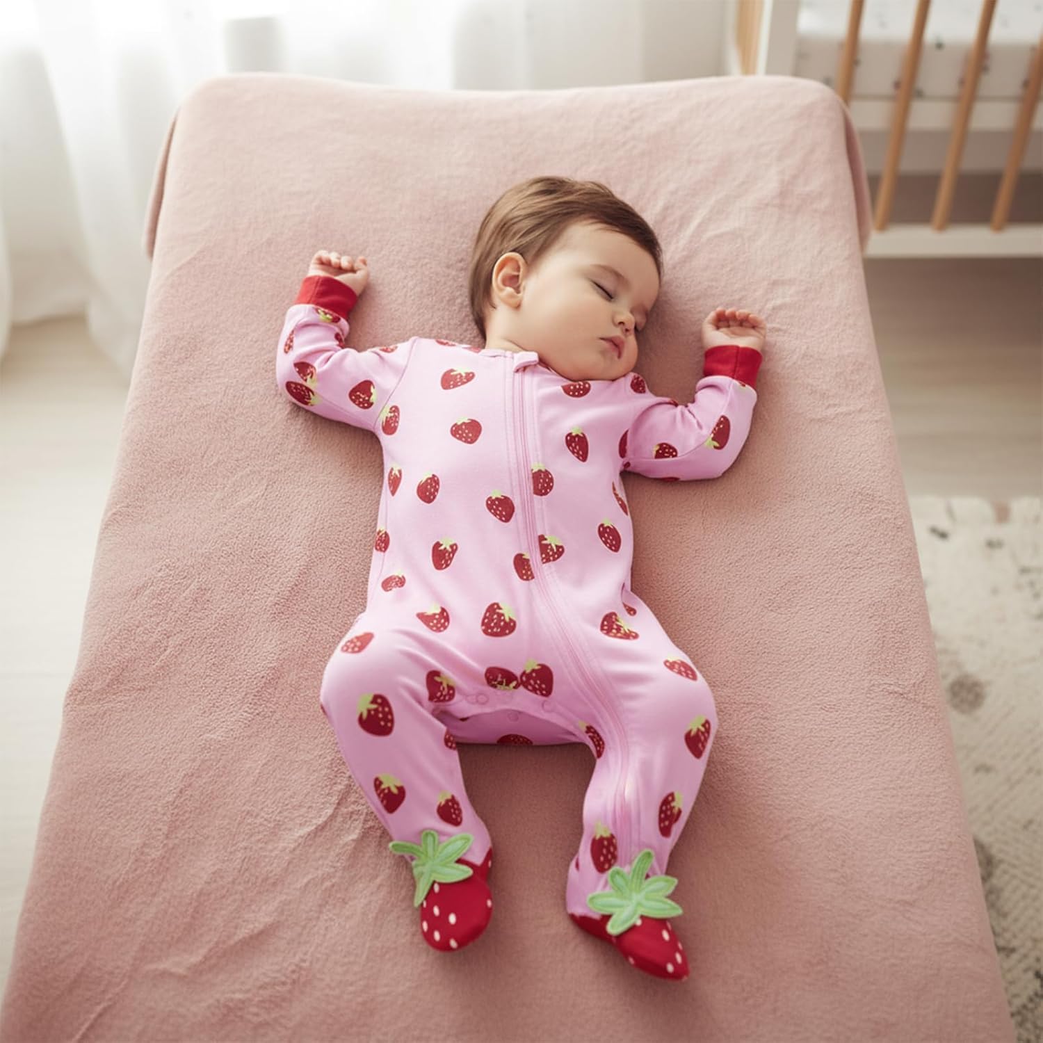 Seyurigaoka Newborn Baby Girl Clothes Preemie Going Home Outfit Strawberry Romper Footed Zipper Jumpsuit Infant Clothes 0-18M - Image 2