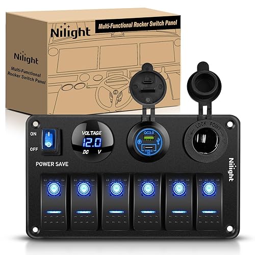 Vista 23 de Nilight - Panel de interruptor basculante de 3 bandas 90115C Panel de interruptores de aluminio precableado impermeable con enchufe de cargador USB