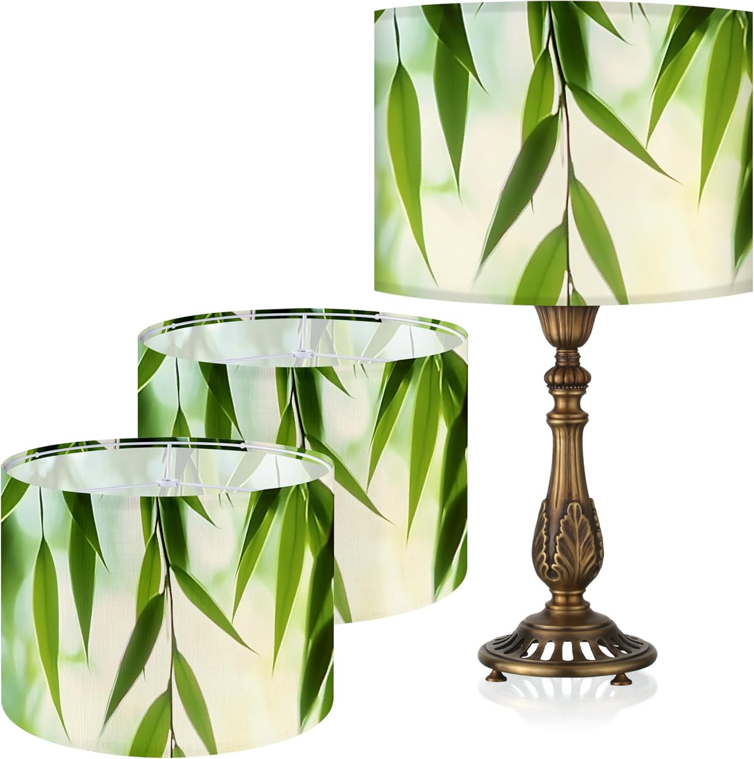 Table Lamp Shade, 13”W x 10”H HD Printing Geometric floral leaves marble Lampshade, Lamps shades, Modern Lampshade Decor for Table and Floor Lamps (Bamboo Leaves)