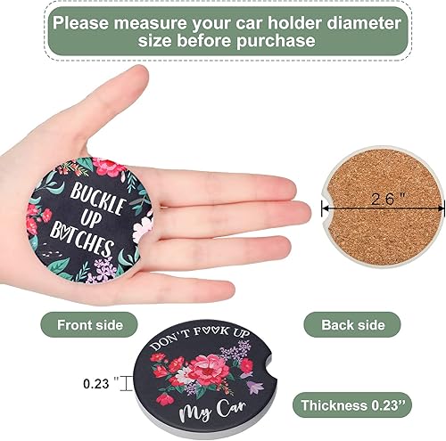 Miniatura 3 de Boao 4 posavasos de automóvil de 2.56 pulgadas, estilo floral, de cerámica absorbente con muesca para los dedos para mantener los portavasos limpios