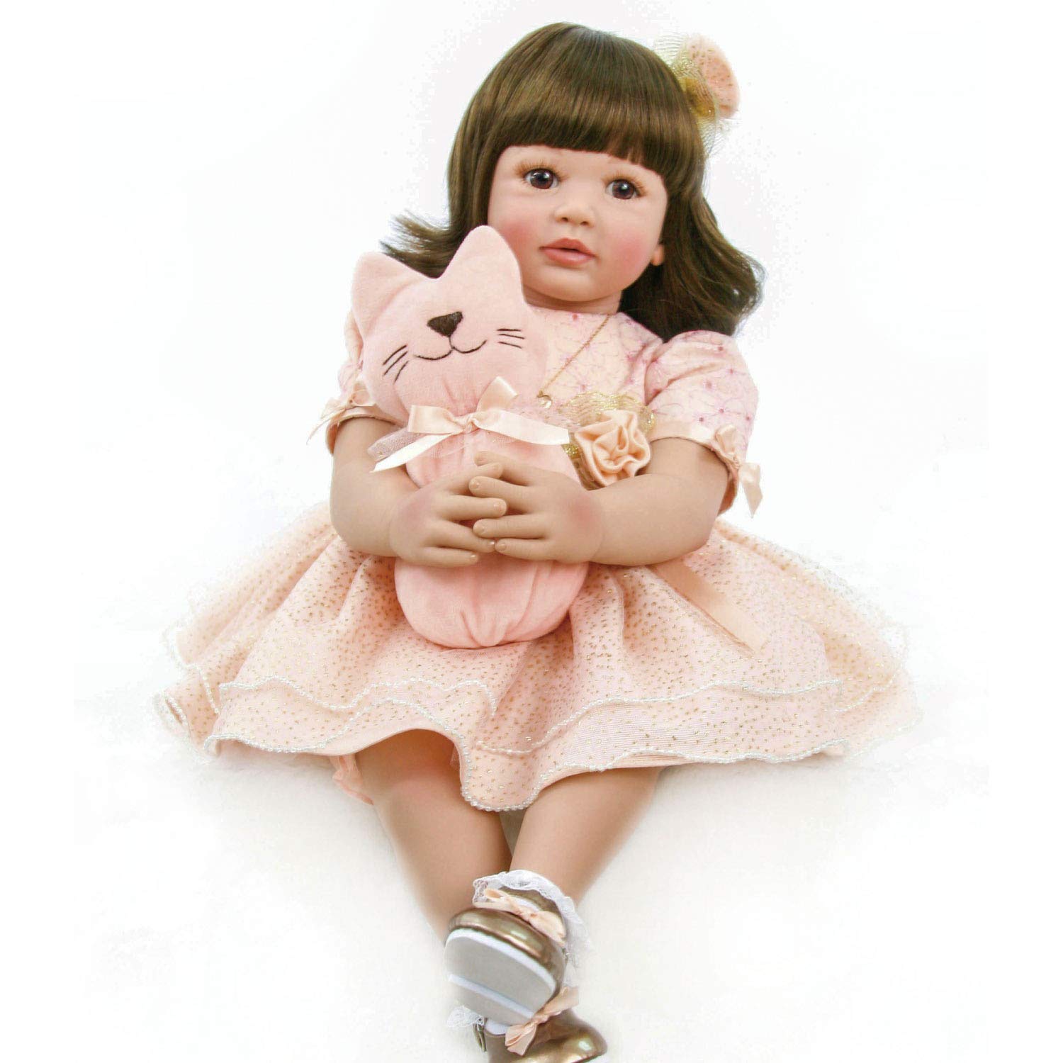 Real Life Baby Dolls Princess Girl Realistic 23-inch Soft Weighted Cuddle Reborn Baby Dolls for Toddlers, for Ages 3+ (Pink)