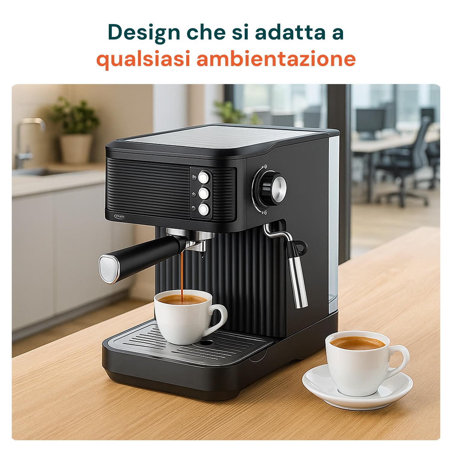Wintem - Macchina Caffè 850W per Espresso Intenso con Filtro in Acciaio Inossidabile, Serbatoio da 2L e Compatibilità con Caffè Macinato e Cialde, Uso Facile e Design Compatto Nera