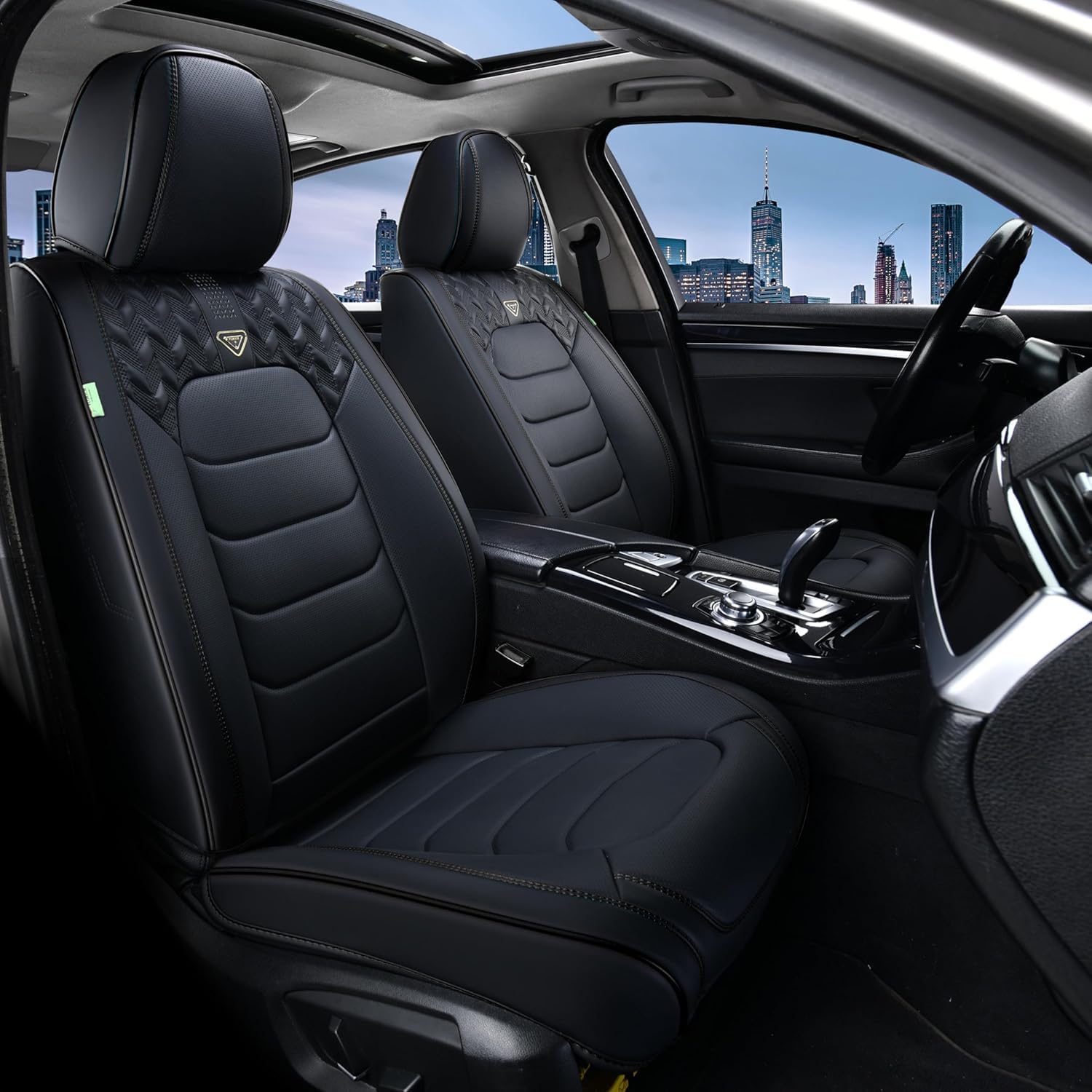 FLORICH Fundas para Asientos de Coche, Juego Completo Fundas para Asientos Delanteros y Traseros, Cuero, Universal, Impermeable, para Berlinas, SUV (Juego Completo, Negro