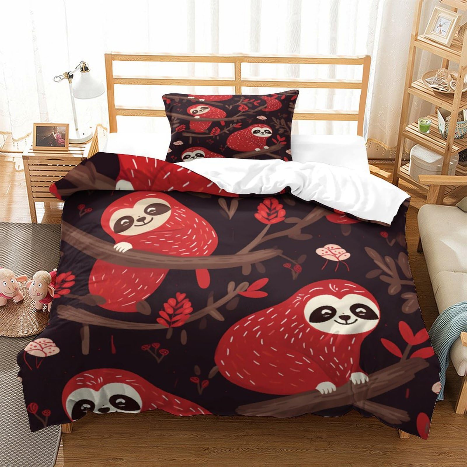 P1S9U7W5Y 3D Printed Sloth Duvet Cover Set 3pcs Microfiber Cute Sloth Bedding Set Single