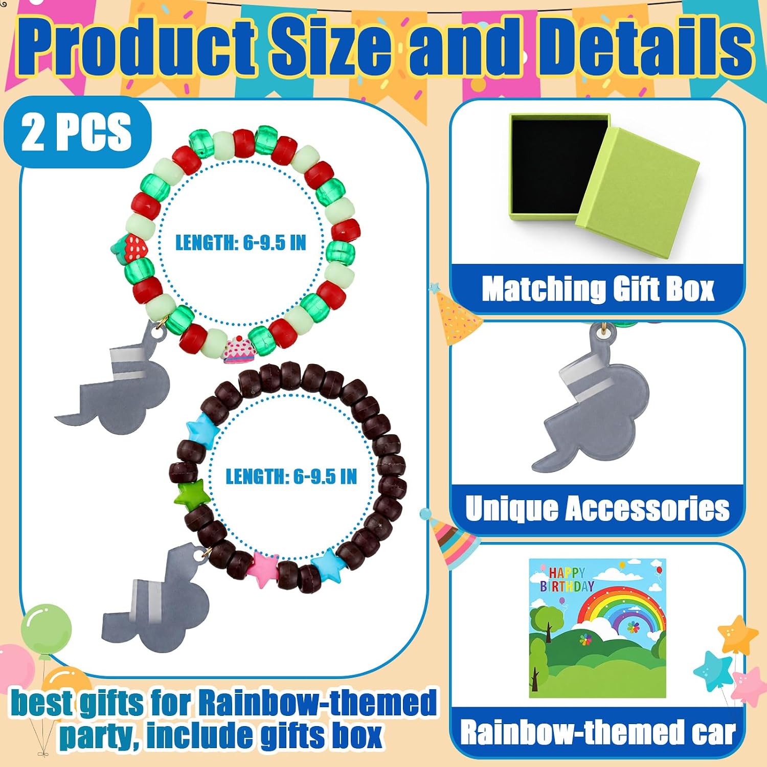 2pcs Rainbow Flowers Friendship Bracelets Matching Bracelets