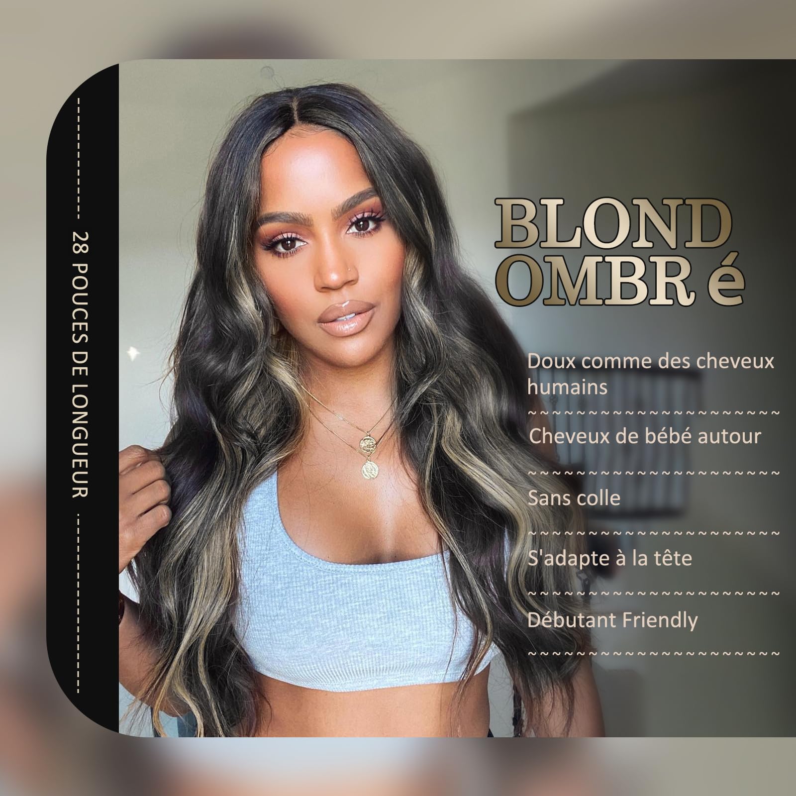 FABÉLLE Perruque Blonde à Reflets Ombre Lace Front Perruque 30pouces Body Wave pour Femmes Pré-épilée avec des Cheveux de Bébé Couleur de l'éclaircissement Perruque Synthétique Perruque Sans Colle