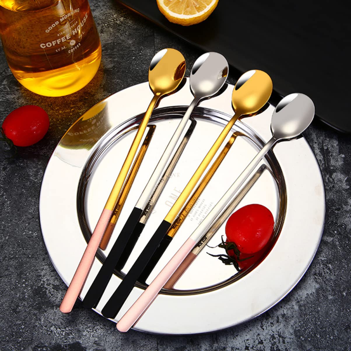 FUNOMOCYA 4pcs 304 Stainless Steel Ice Scoops Long Handle Ergonomic Design for Tea Coffee Dessert