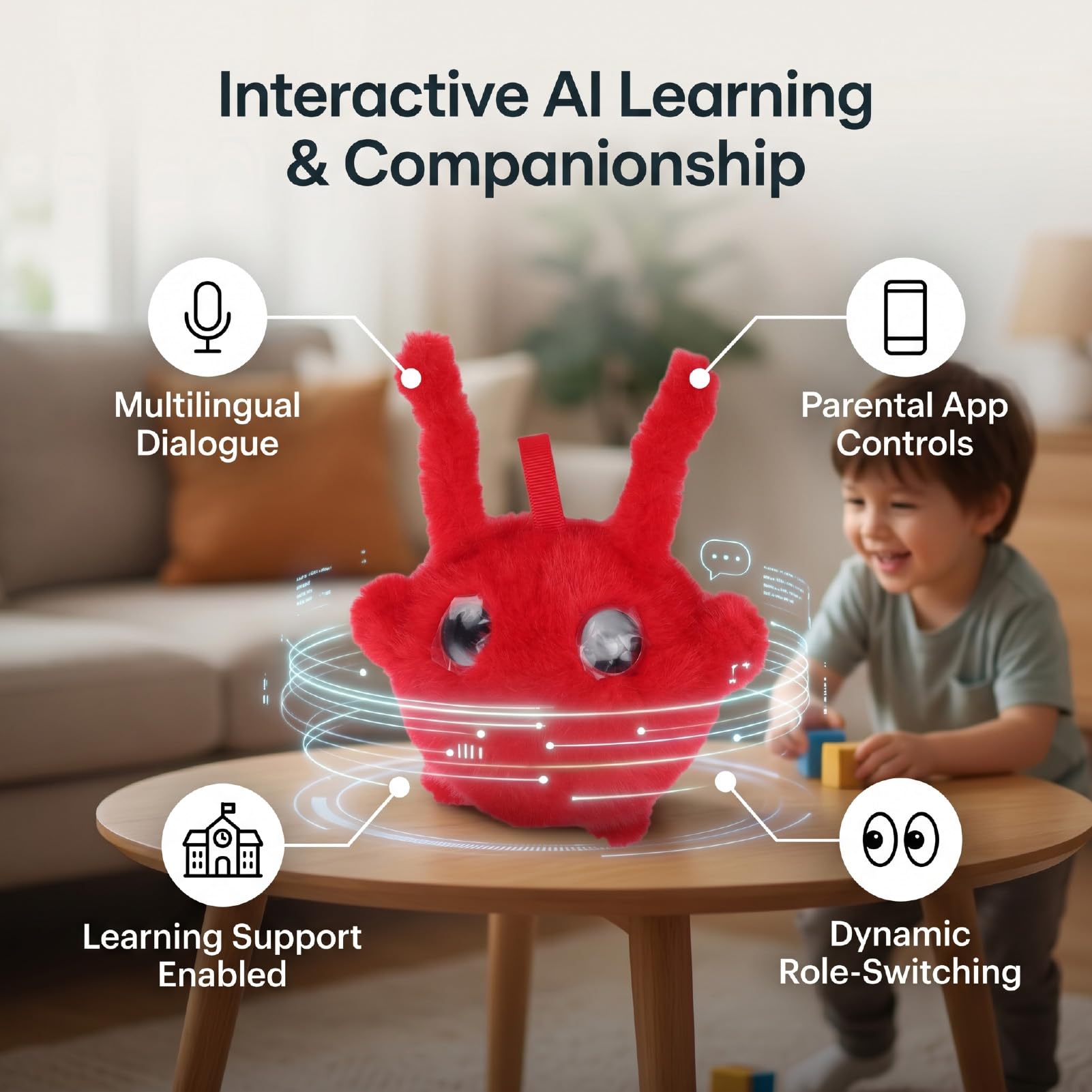 Tangxi Mascota Interactiva de Peluche con IA, Robot Parlante Interactivo Emocional Multilingüe, Compañero de Peluche para el Aprendizaje de Niños, Aplicaciones Compatibles