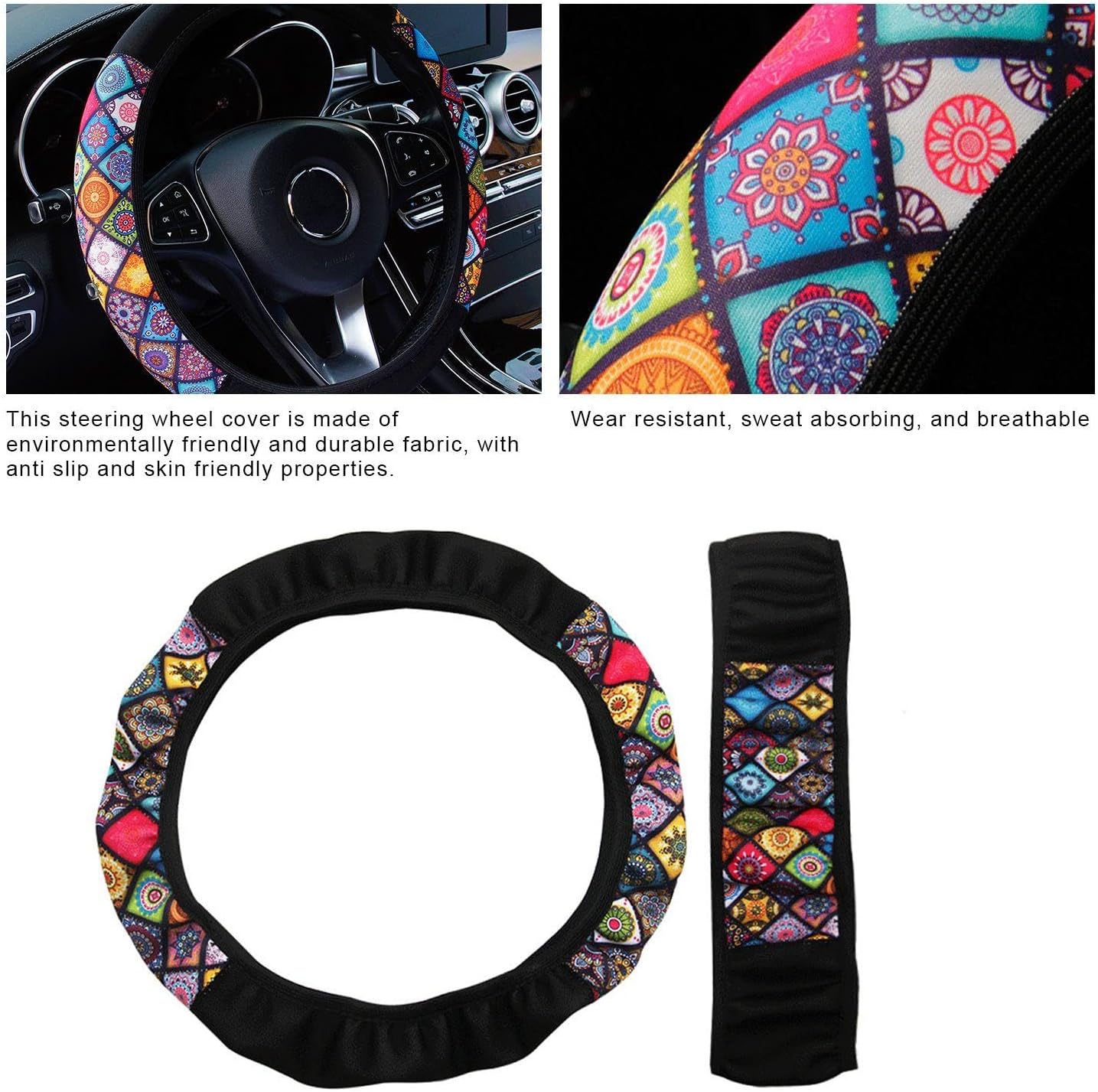 2 Pieces Assorted Color Steering Wheel Cover, Soft Touch, Sweat Absorbing and Non-Choking, Fashionable Car Interior, Non-Slip Suitable for Driving, Steering Wheel Protection. image 3