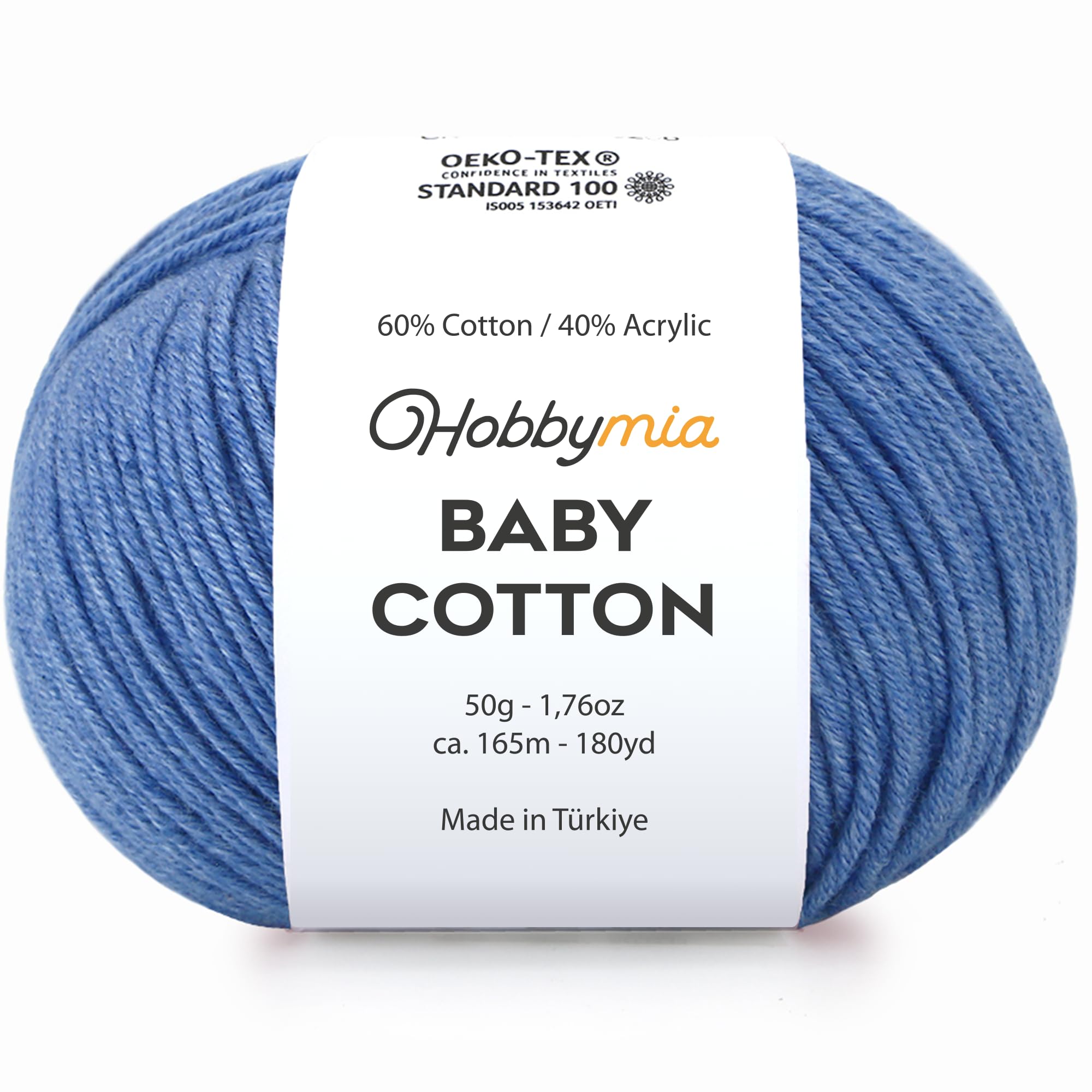 HobbyMia Baby Cotton Blend Yarn – Soft Sport Weight Yarn for Crochet & Amigurumi - 50g/180yds - 60% Cotton 40% Acrylic - Ideal for Baby & Knitting