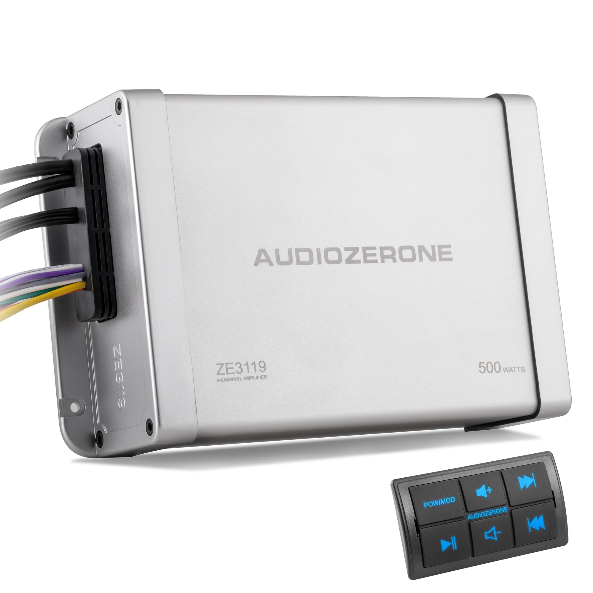 Marine Bluetooth Amplifier car Audio System Waterproof Multi-Function Remote Class D Amp ATV UTV Amp 4 Channel Output (Silvery)