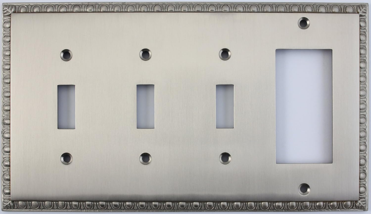 Egg & Dart Satin Nickel 4 Gang Combo Wall Plate - 3 Toggle Light Switches 1 GFI Outlet/Rocker Switch