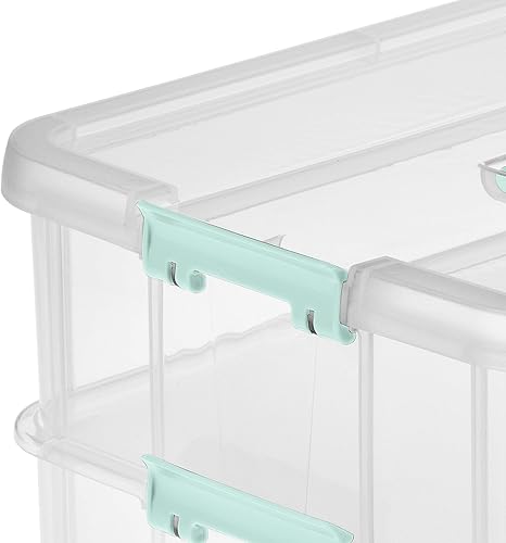 Miniatura 7 de Sterilite Stack and Carry - Caja de mango de 2 capas, contenedor de almacenamiento pequeño de plástico apilable con tapa de pestillo, contenedor