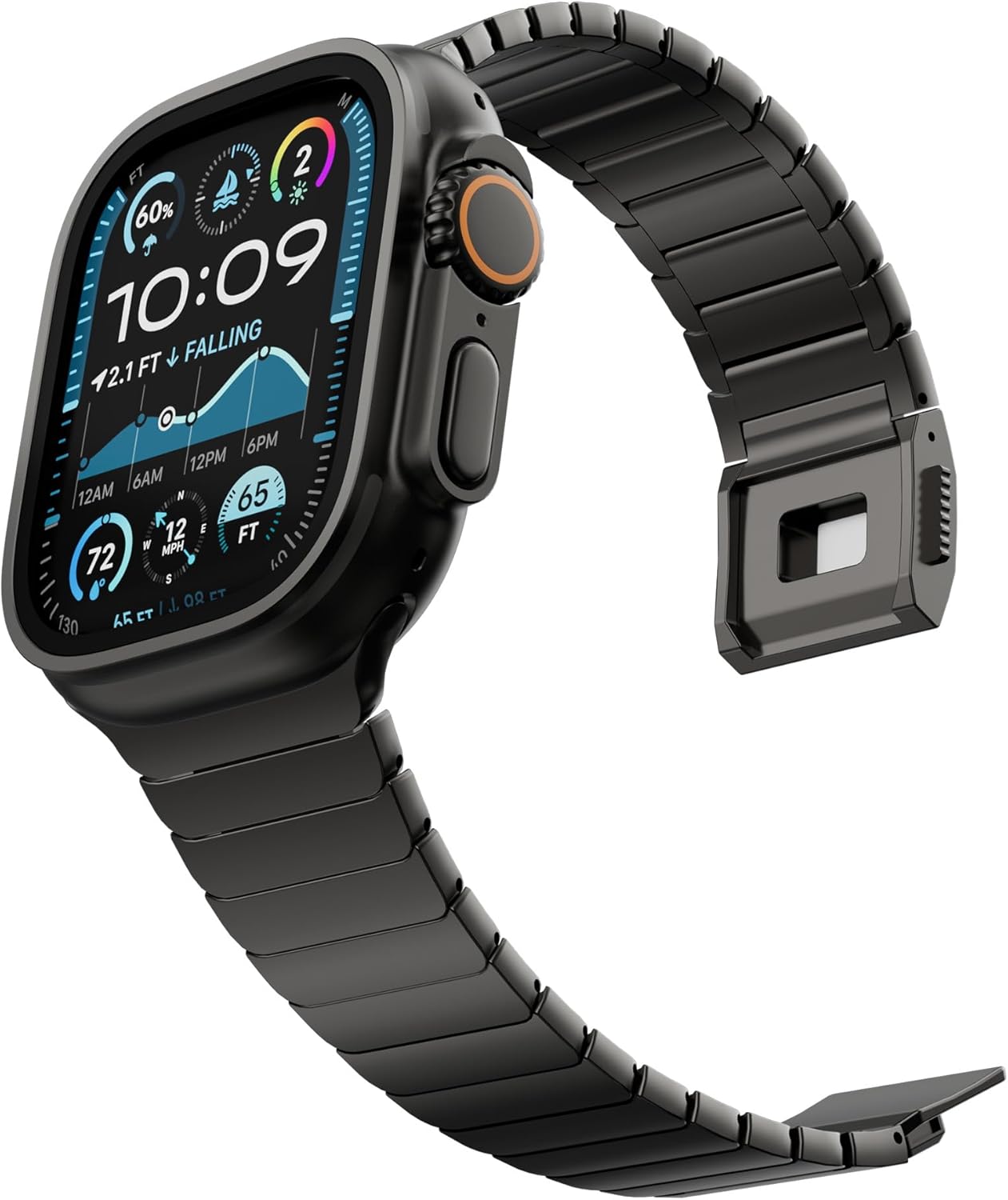 KU XIU Titanium Band for Apple Watch Ultra 2 / Ultra 49mm / Series 10 46mm, Adjustable Titanium Watch Band for Men, Premium Color Matching Watch Band with DLC Scratch Resistant Coating-Black