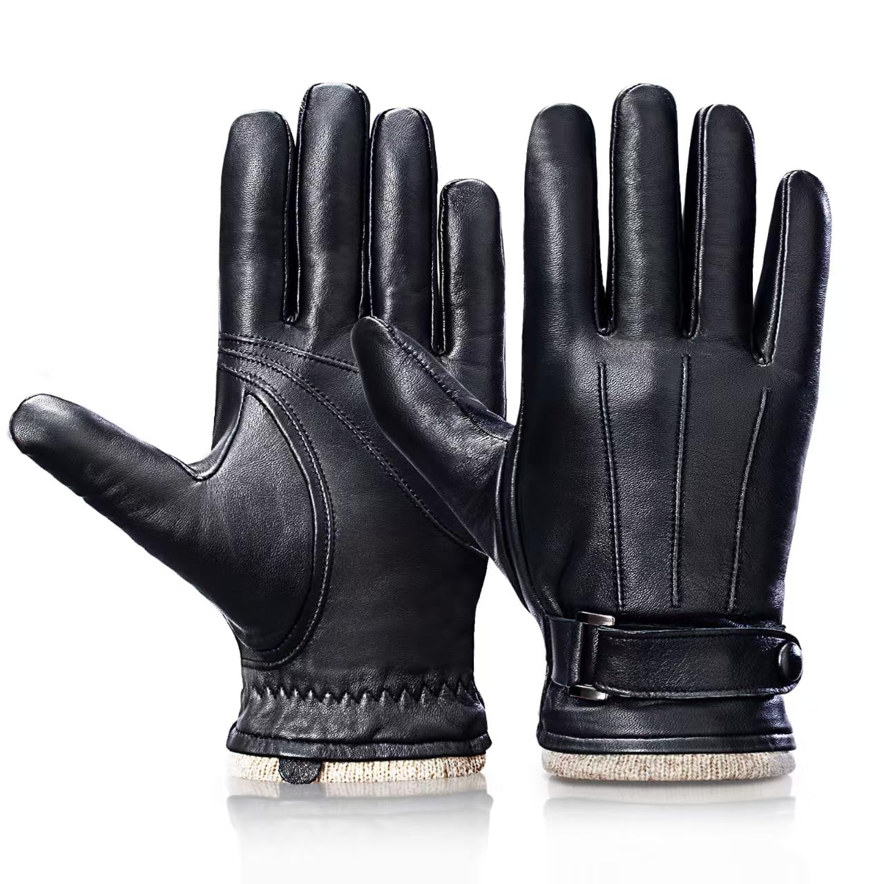 Grdnpro Men's Black Winter Sheepskin Leather Gloves For Thermal Cashmere Lining Touchscreen Texting Typing Dress Driving Motorcycle Gloves,M