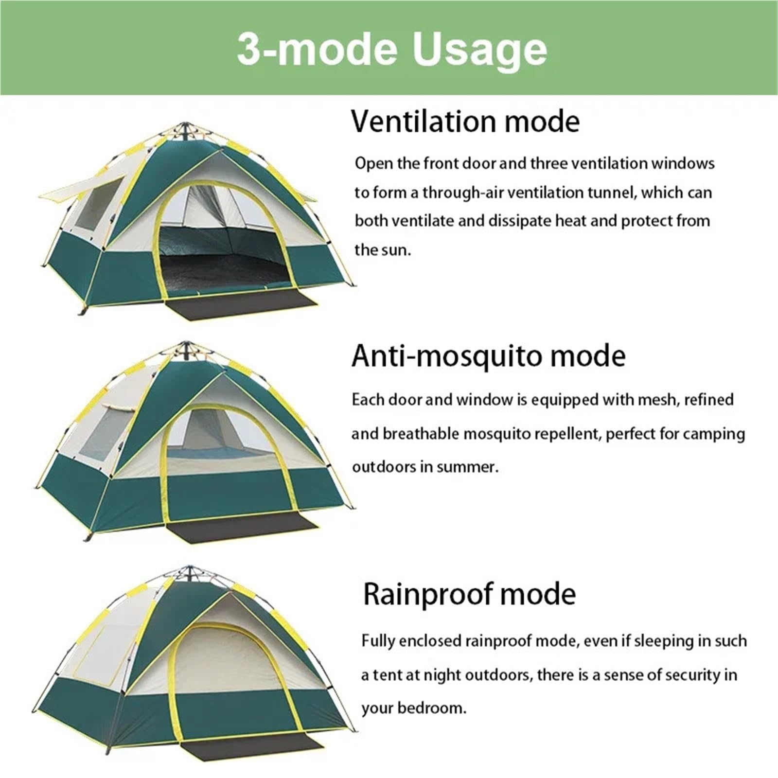 Tente de Plage Auvent Pare-Soleil de Camping for 1 à 4 Personnes, imperméable, Coupe-Vent, entièrement Automatique, for Voyage en Famille(Blue 3-4 Person)