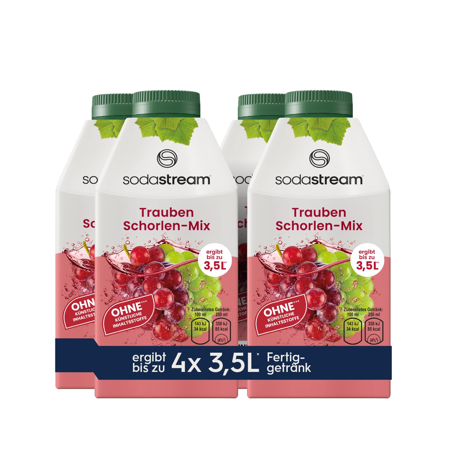 SodaStream Trauben Schorlen-Mix Sirup 4er-Pack | 500 ml je Flasche ergibt bis zu 3,5 L Traubenschorle | ohne Zuckerzusatz & künstliche Inhaltsstoffe | 50% aus rotem & weißem Traubensaftkonzentrat