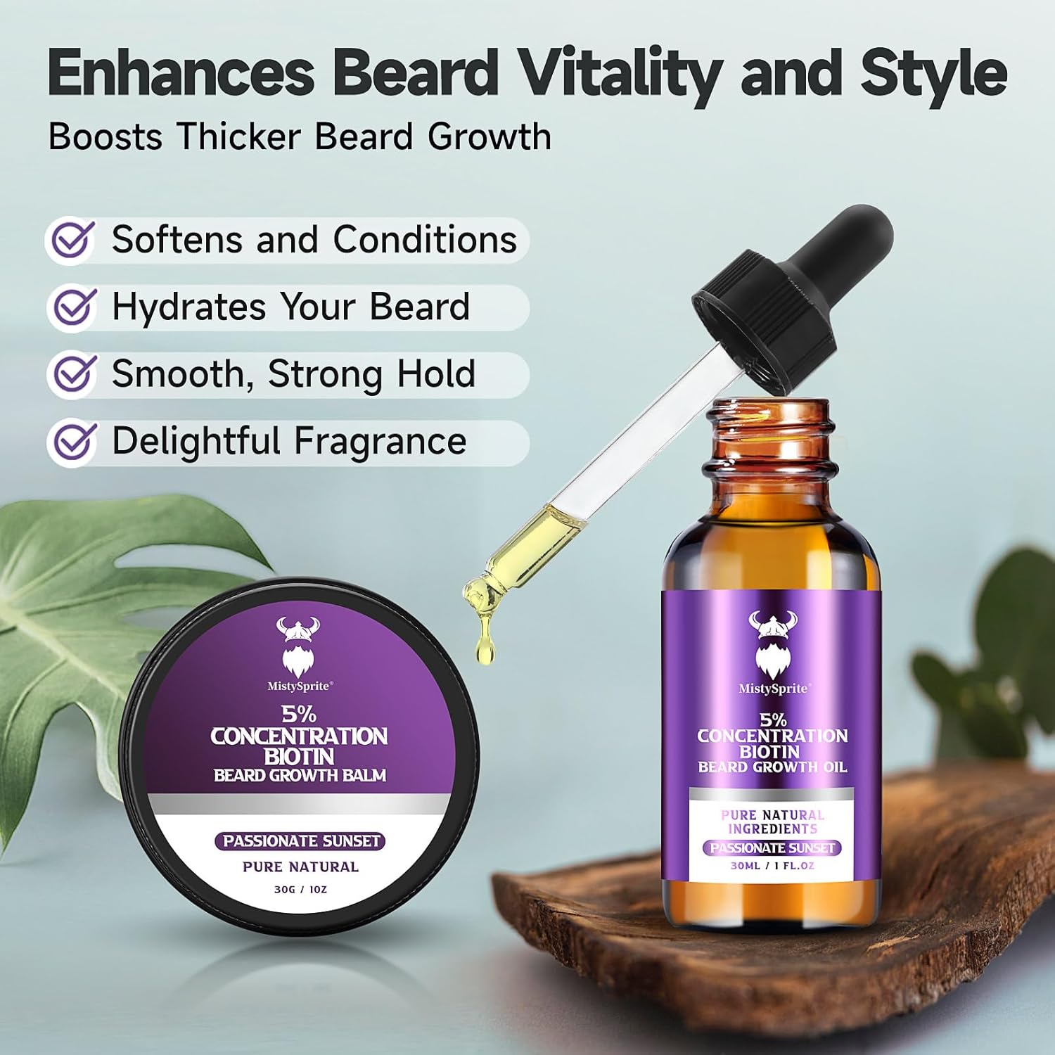 Beard Growth Kit - 5% Concentration Biotin Beard Oil for Men (2 oz) - Natural Mens Beard Oil with Argan Oil, Jojoba Oil and Vitamin, Beard Growth Softener, Moisturizer (Passionate Sunset) - Image 4