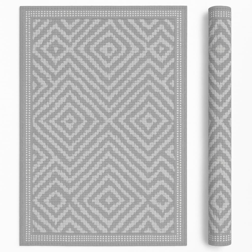 KAMACA Outdoor Teppich Raute wetterfest UV beständig wendbar für Balkon Terrasse Garten Wohnmobil Camping Robuste und Pflegeleichte Campingmatte für alle Außenbereiche (Teppich 120 x 180 cm grau)