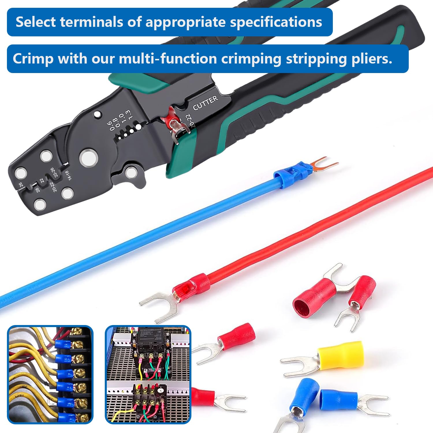 smseace 200PCS Fork Spade Wire Connectors - #4,#8,#10,1/4 22-16/16-14/12-10AWG U-Type Electrical Crimp Terminals Tinned Red Copper Pack in Box image 5