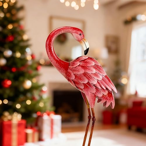 Miniatura 9 de Shorayn Estatuas de jardín, esculturas de flamenco, arte de metal para patio, arte de pájaro rosa, decoración de patio trasero al aire libre, patio,